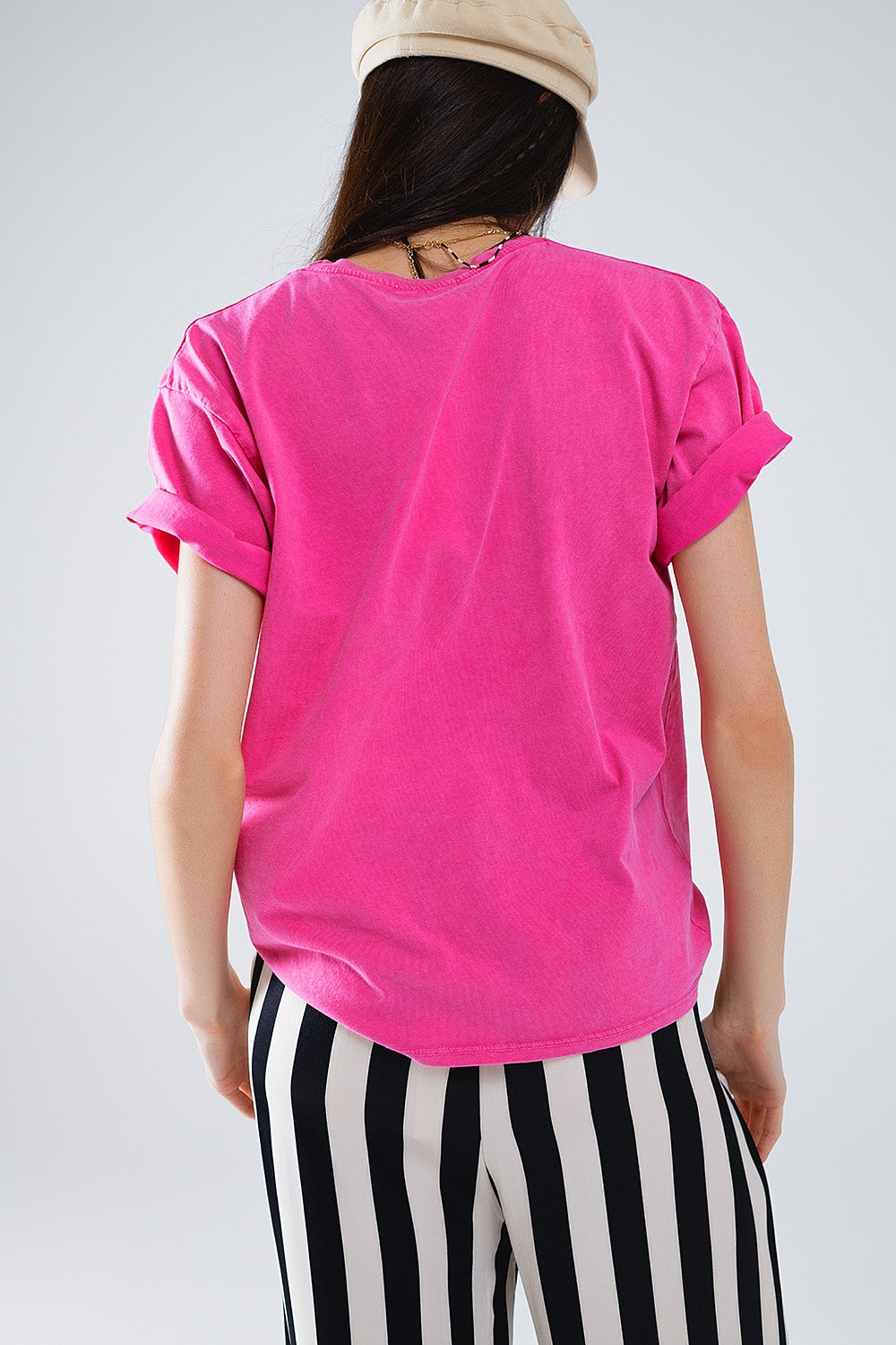 T-shirt de manga curta com texto gráfico Manhattan em cor-de-rosa