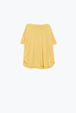 T-shirt de riscas descontraída com gola redonda em amarelo