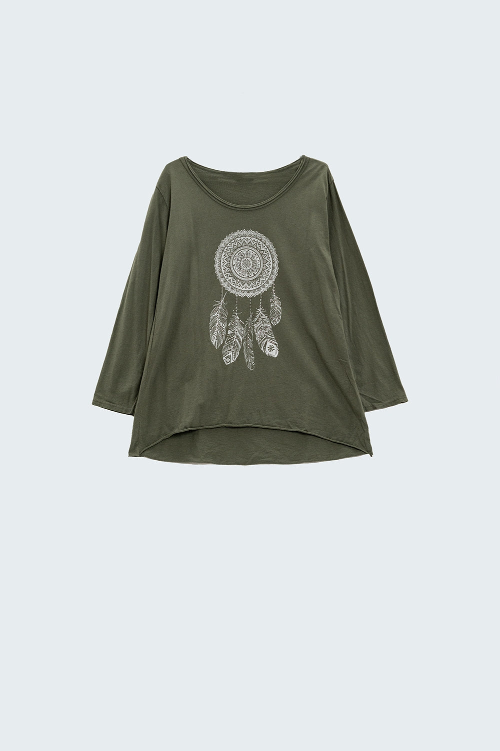 Q2 T-shirt descontraída com estampado de penas