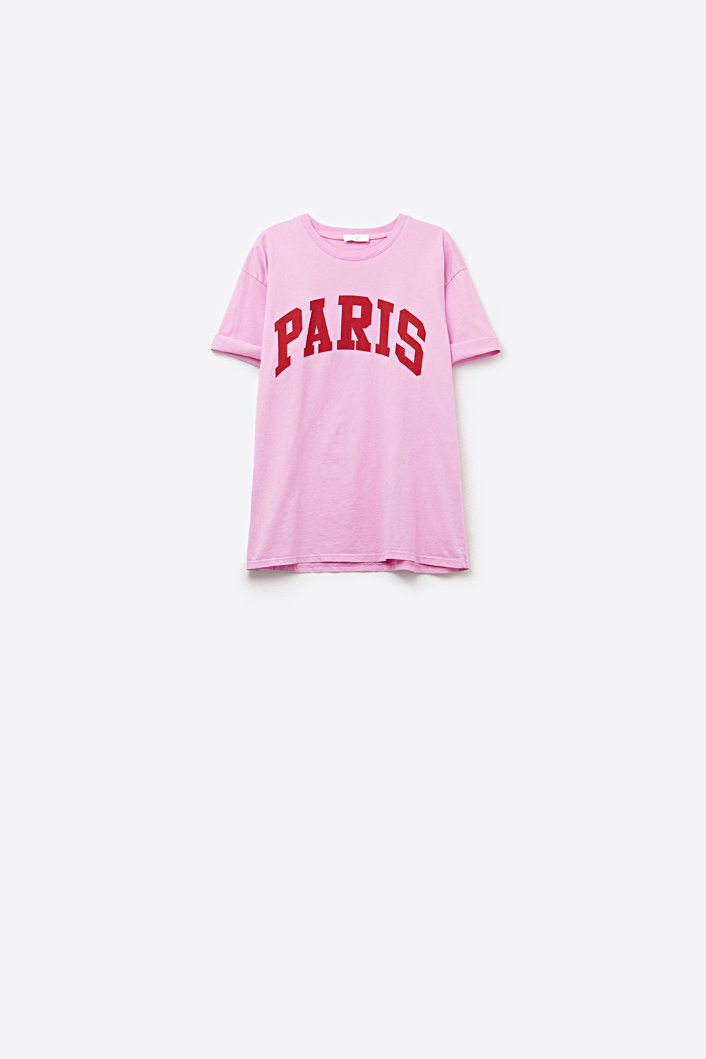 T-shirt descontraída rosa Paris com letras vermelhas