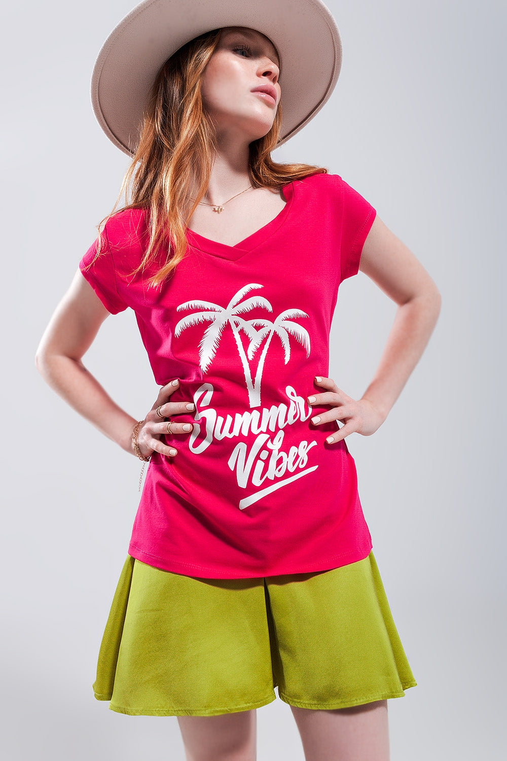 T shirt Fuchsia com estampa Summer Vibes