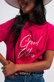 T shirt Fuchsia com texto Good Vibes