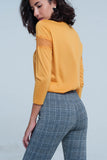 T-shirt mustard com mangas 3/4 com detalhe de laço