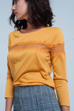 T-shirt mustard com mangas 3/4 com detalhe de laço