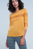 T-shirt mustard com mangas 3/4 com detalhe de laço