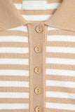 T-shirt pólo de malha às riscas bege e brancas