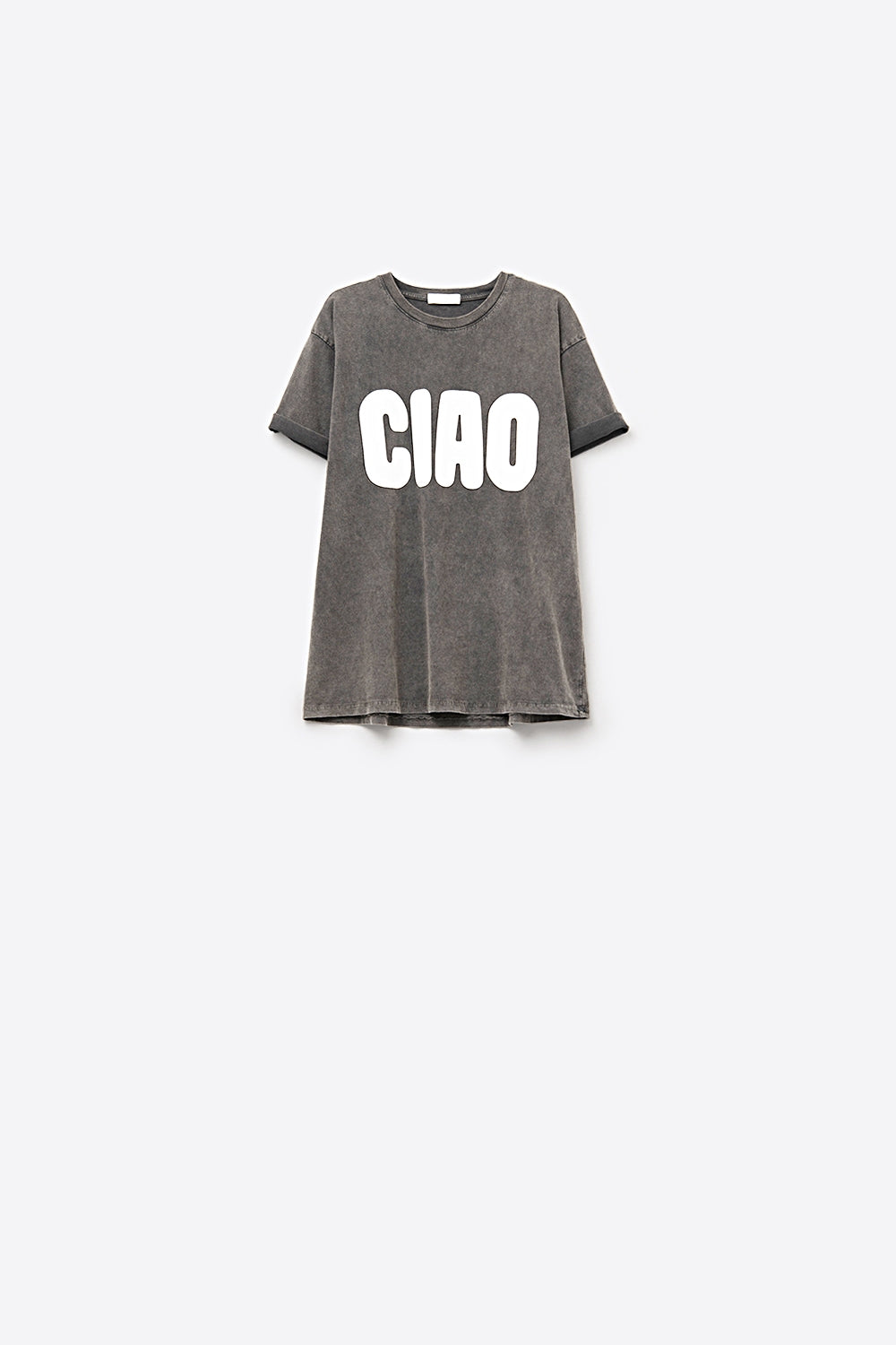 T-Shirt preta descontraída CIAO lavada com letras brancas