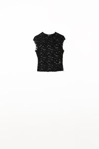 T-shirt romântica de renda com mangas curtas em preto