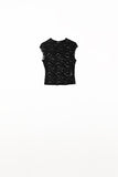 T-shirt romântica de renda com mangas curtas em preto