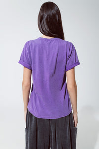 T-shirt roxa com estampado Los Angeles na frente