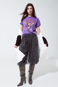 T-shirt roxa com estampado Los Angeles na frente