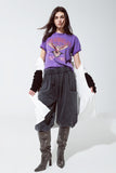 T-shirt roxa com estampado Los Angeles na frente