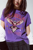 T-shirt roxa com estampado Los Angeles na frente