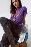 Q2 T-shirt roxa com estampado Los Angeles na frente