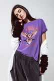 T-shirt roxa com estampado Los Angeles na frente