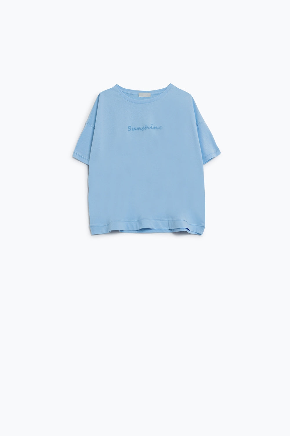 T-shirt Sunshine Oversized com texto texturado à frente em azul