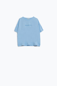 T-shirt Sunshine Oversized com texto texturado à frente em azul