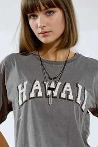 T-shirt Washed Effect Hawaii em cinzento
