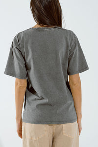 T-shirt Washed Effect Hawaii em cinzento
