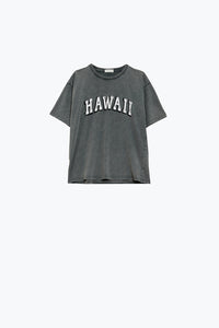 T-shirt Washed Effect Hawaii em cinzento