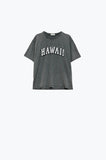 T-shirt Washed Effect Hawaii em cinzento