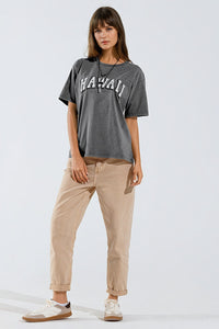 T-shirt Washed Effect Hawaii em cinzento