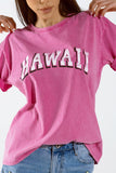 T-shirt Washed Effect Hawaii em fuschia
