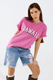 T-shirt Washed Effect Hawaii em fuschia