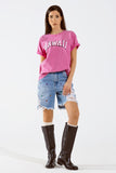 T-shirt Washed Effect Hawaii em fuschia