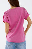 T-shirt Washed Effect Hawaii em fuschia