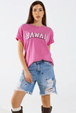 Q2 T-shirt Washed Effect Hawaii em fuschia