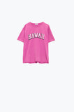 T-shirt Washed Effect Hawaii em fuschia