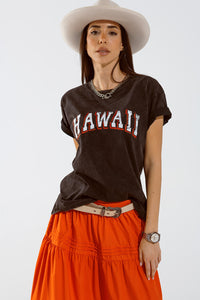 Q2 T-shirt Washed Effect Hawaii em preto