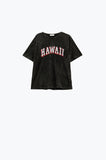 T-shirt Washed Effect Hawaii em preto