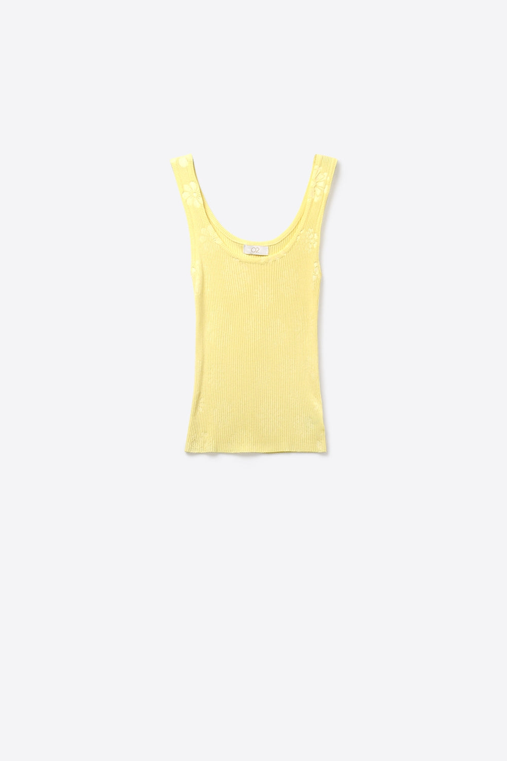 Q2 Tank Top amarelo de malha canelada com gola redonda