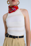 Tank top bege com design de riscas em diferentes malhas