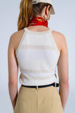 Tank top bege com design de riscas em diferentes malhas