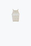 Tank top bege com design de riscas em diferentes malhas