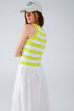 Tank Top branco com riscas largas em verde lima