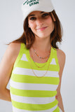 Tank Top branco com riscas largas em verde lima