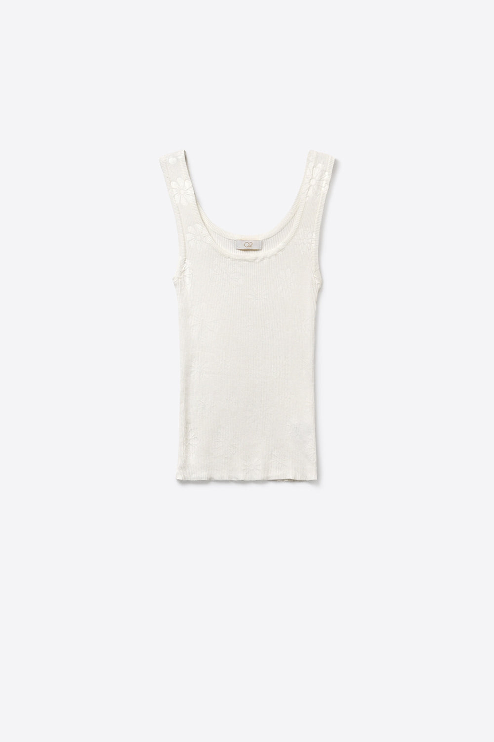 Q2 Tank Top branco de malha canelada com pormenores florais