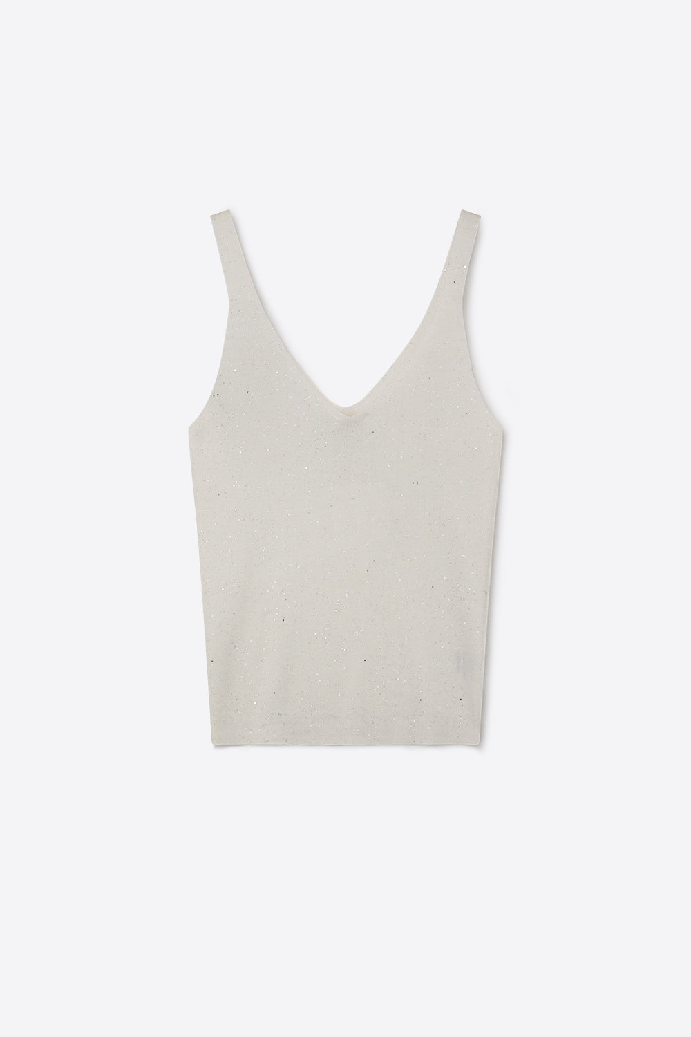 Q2 Tank Top branco de malha fina com brilhantes e decote em V