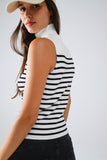 Tank Top com gola de tartaruga às riscas em branco