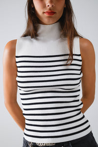 Tank Top com gola de tartaruga às riscas em branco