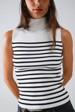 Tank Top com gola de tartaruga às riscas em branco