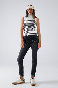 Tank Top com gola de tartaruga às riscas em branco