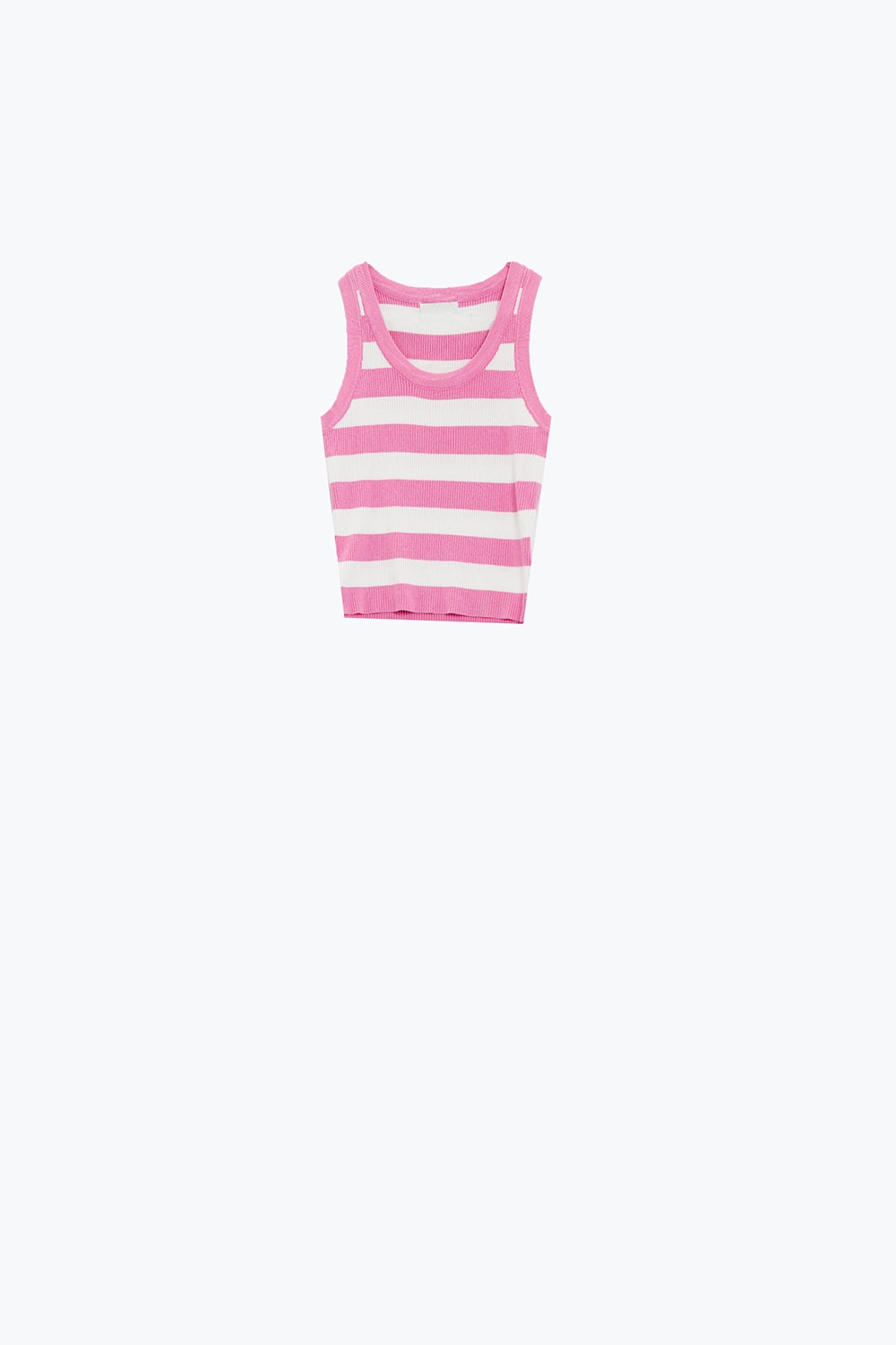 Q2 Tank Top cor-de-rosa com riscas largas em branco