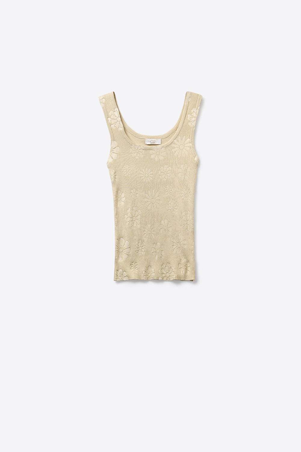 Q2 Tank Top de malha canelada com bordados florais bege