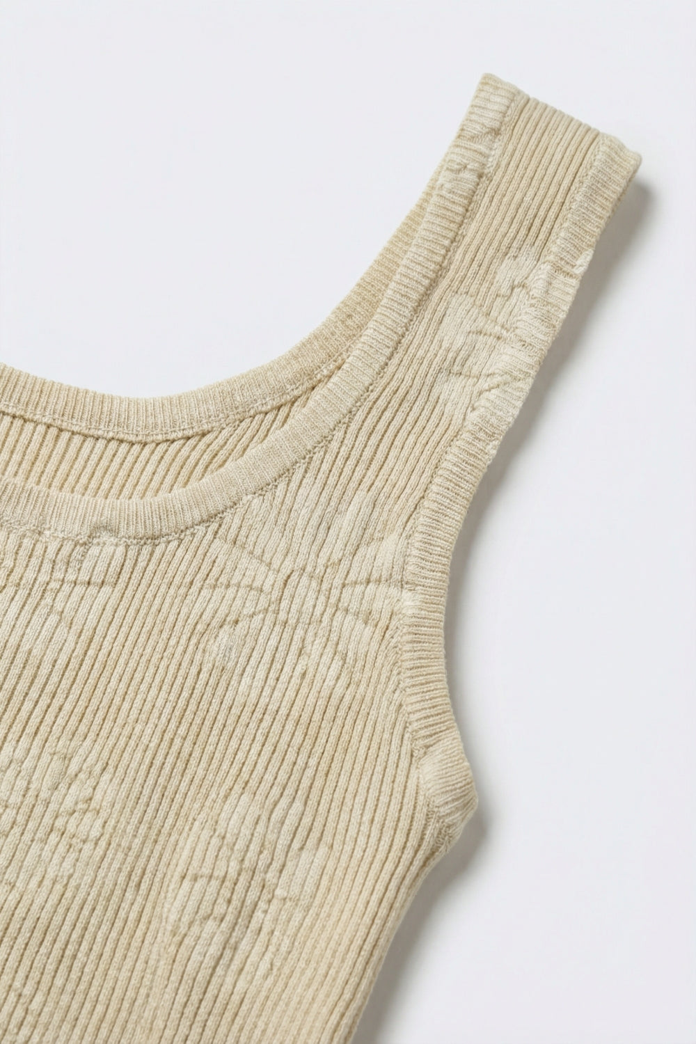 Tank Top de malha canelada com bordados florais bege