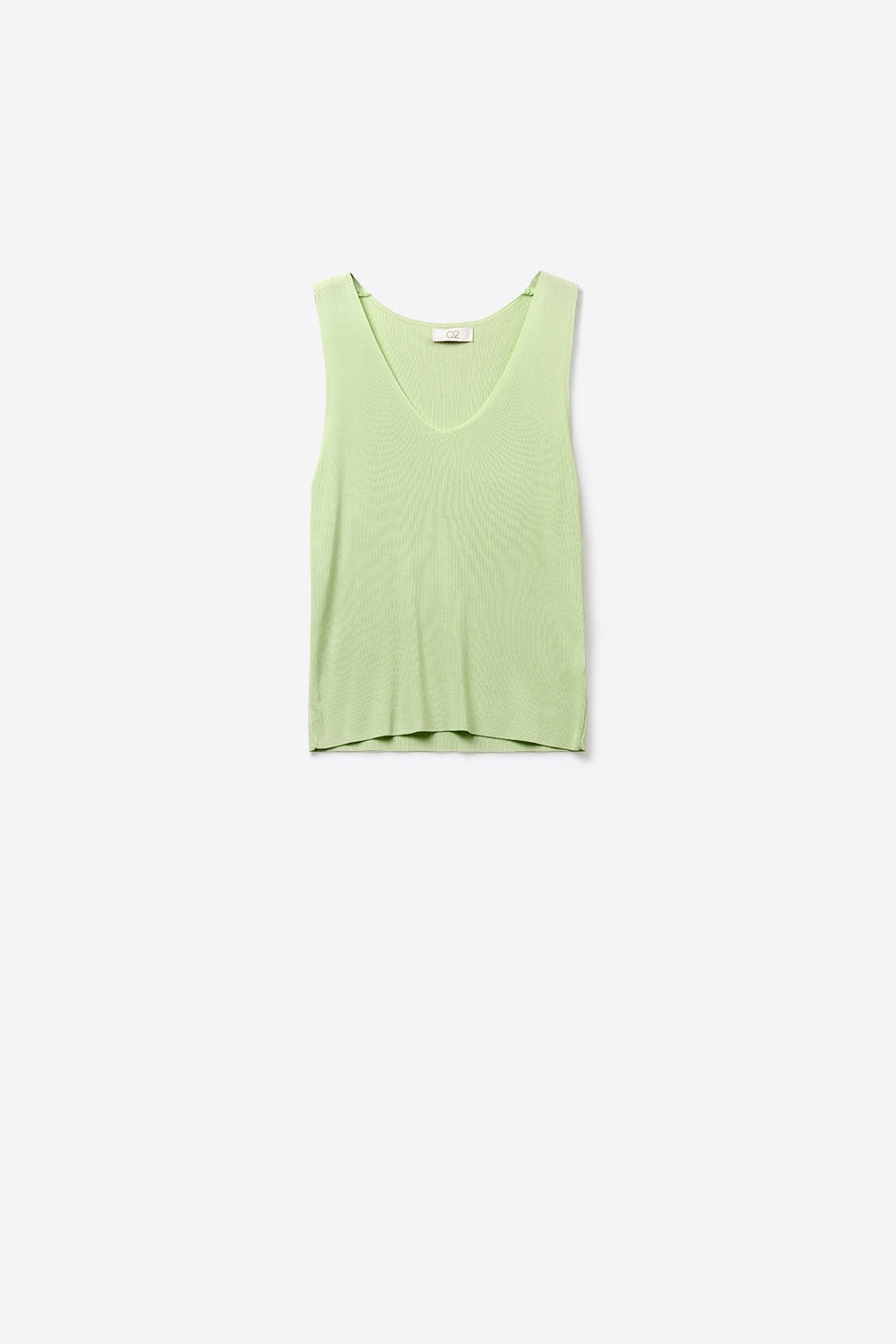 Q2 Tank Top em malha canelada com decote em V em verde menta
